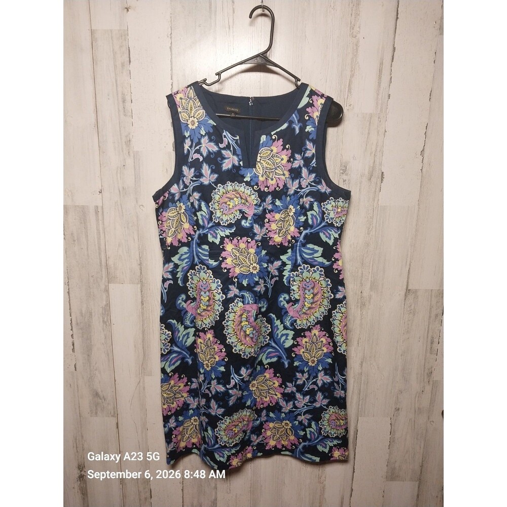 TALBOLTS PAISLEY SHIFT SLEEVELESS DRESS SIZE 16 MULTICOLR BLUE
